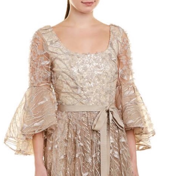 Badgley Mischka bell sleeve embroidered gown dress - Picture 6 of 7